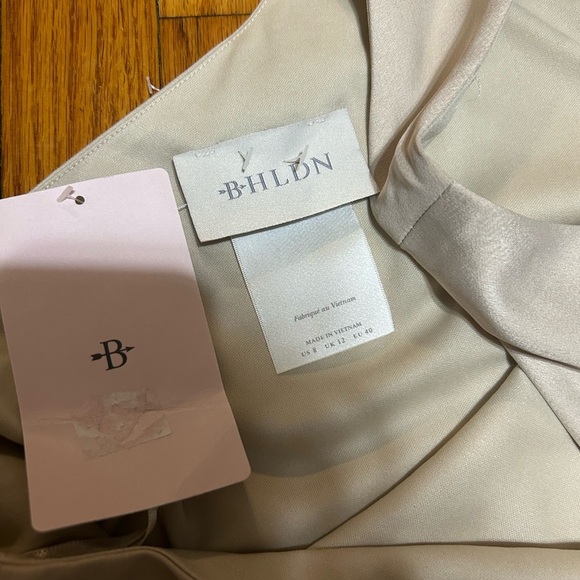 BHLDN Dylan One-Shoulder Satin Side-Slit Gown Champagne Womens Sz 8 - Picture 8 of 16